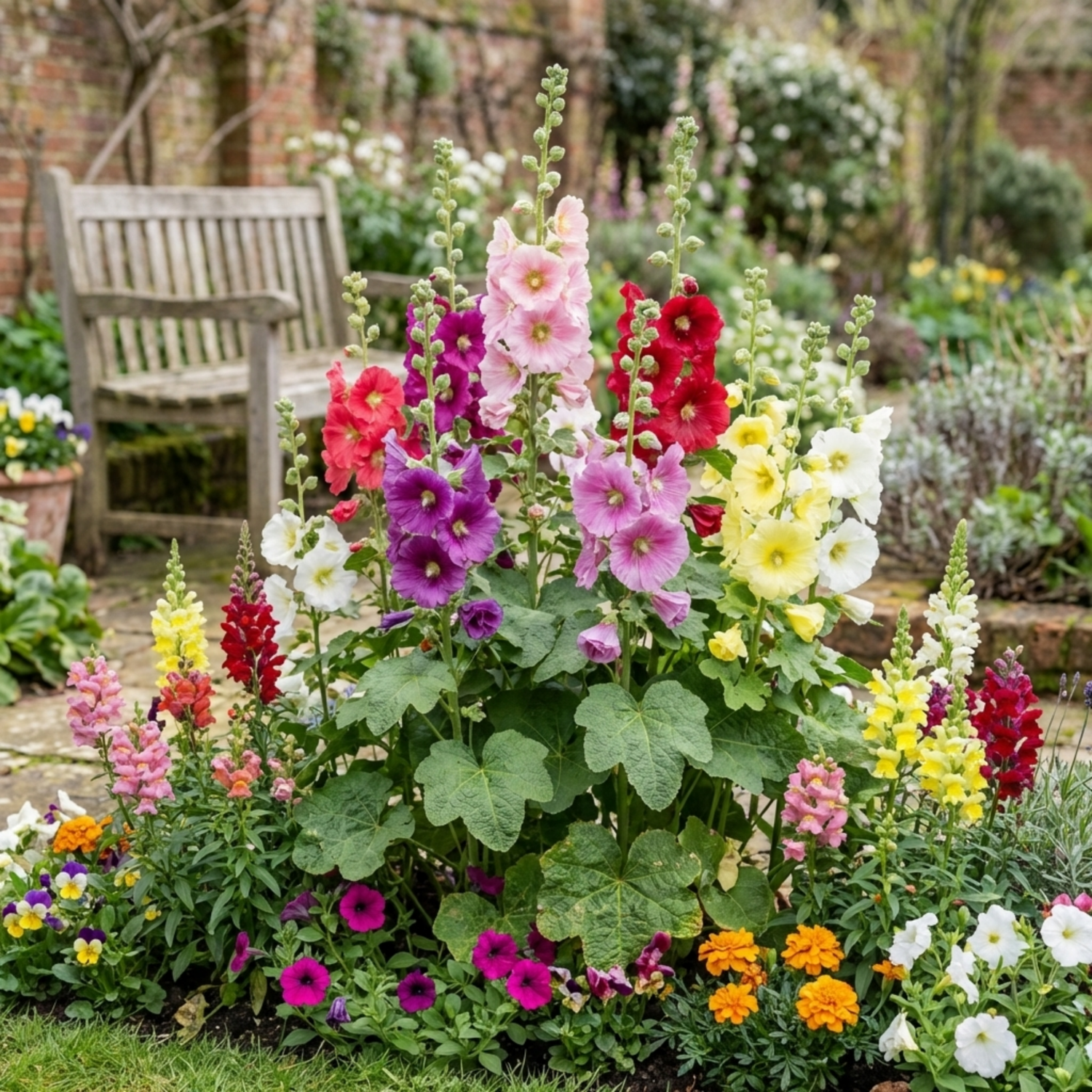 Set of 3 or 6 Hollyhock Growers Mix Hardy Cottage Garden Perennial Plants, Bee Friendly, Outdoor Garden Ready, 1 Litre Root-Ball - Frankton's