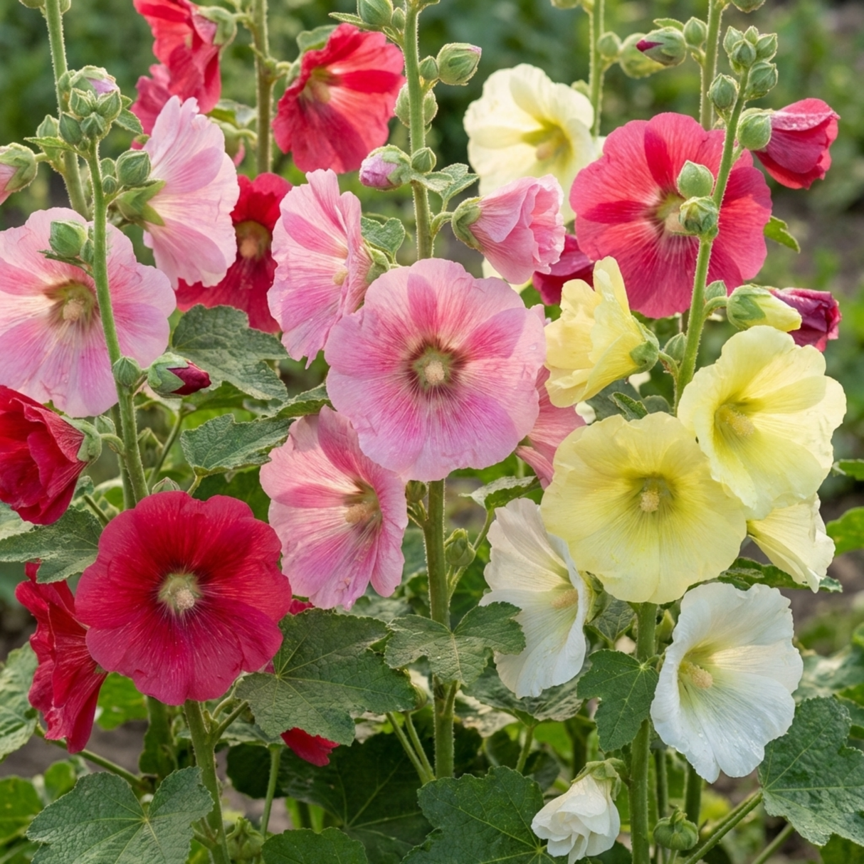 Set of 3 or 6 Hollyhock Growers Mix Hardy Cottage Garden Perennial Plants, Bee Friendly, Outdoor Garden Ready, 1 Litre Root-Ball - Frankton's