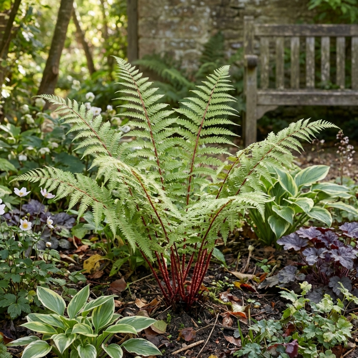 Set of 3 or 6 Lady Fern Athyrium Lady in Red Hardy Perennial Plants, Shade Garden Ready, Outdoor Fern, 11cm or 1L Root Ball - Frankton's