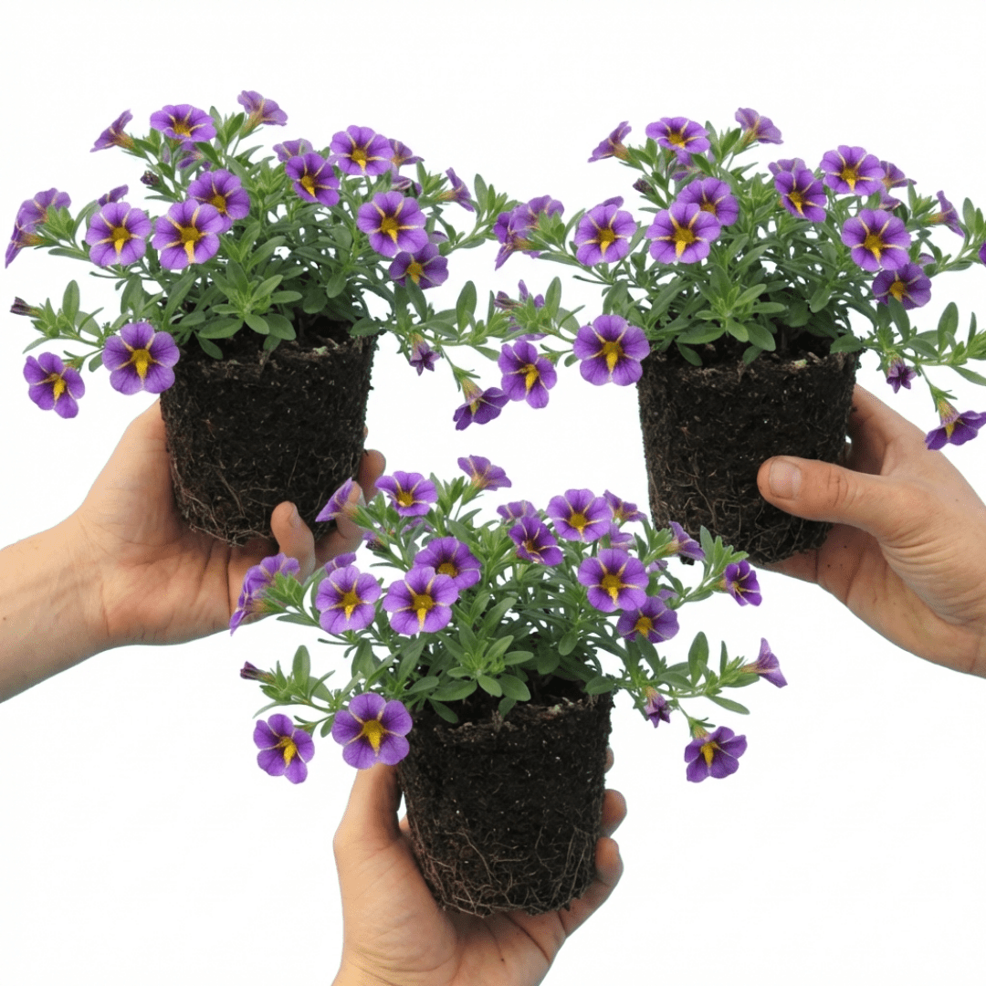 Set of 3 or 6 Large Plants - Calibrachoa Bumble Bee Blue, Outdoor Garden Ready - Frankton's