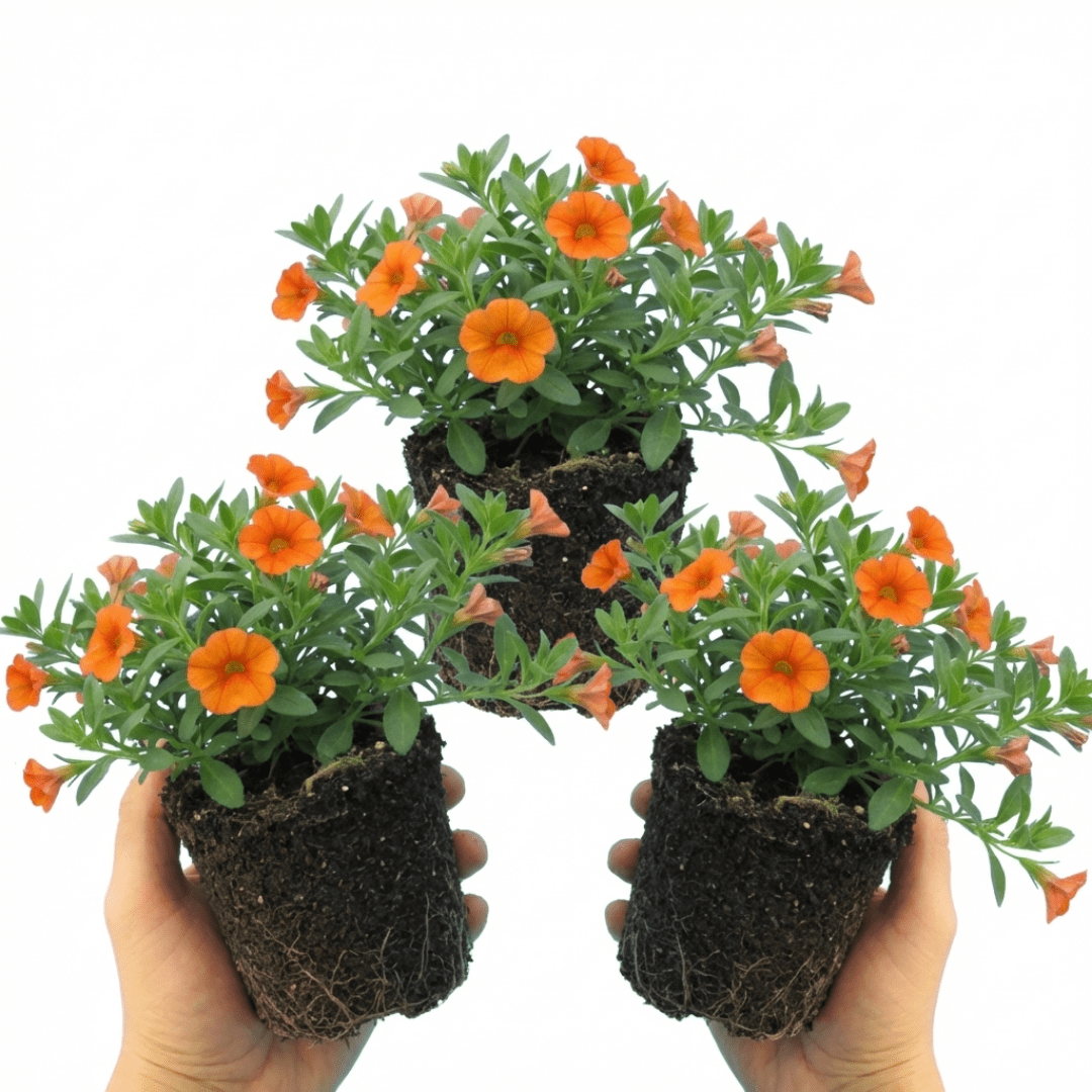 Set of 3 or 6 Large Plants - Calibrachoa Cabaret Early Orange, Outdoor Garden Ready - Frankton's