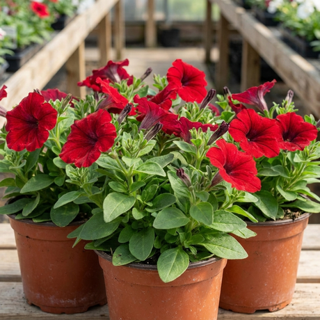 Set of 3 or 6 Large Plants - Petunia Easy Wave Red, Outdoor Garden Ready - Frankton's