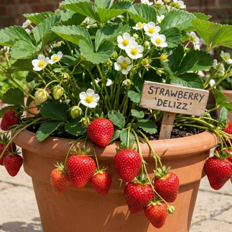 Set of 3 or 6 Large Plants - Strawberry Delizz Variety, Outdoor Garden Ready, 1L - Frankton's