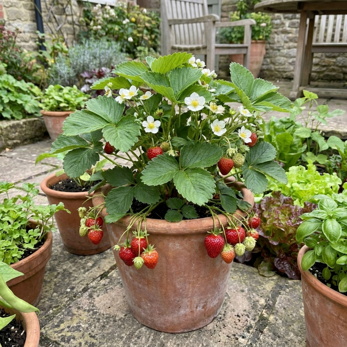 Set of 3 or 6 Large Plants - Strawberry Loran Variety, Outdoor Garden Ready, 1L - Frankton's
