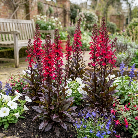 Set of 3 or 6 Lobelia Starship Bronze Leaf Upright Hardy Perennial Plants, Garden Ready, 1 Litre Root Ball - Frankton's