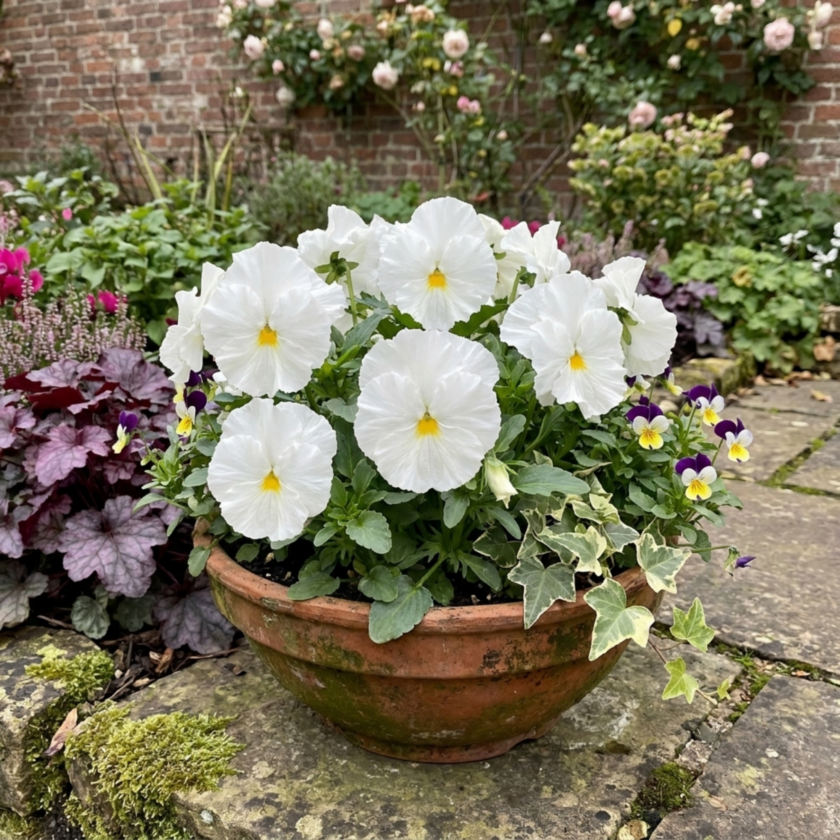 Set of 3 or 6 Pansy Cats Plus White Plants, Hardy Winter & Spring Flowering Pansies, 1 Litre Root-Ball - Frankton's