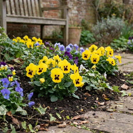 Set of 3 or 6 Pansy Cats Plus Yellow Plants, Hardy Garden Ready Spring & Autumn Bedding Flowers, 1 Litre Root Ball - Frankton's