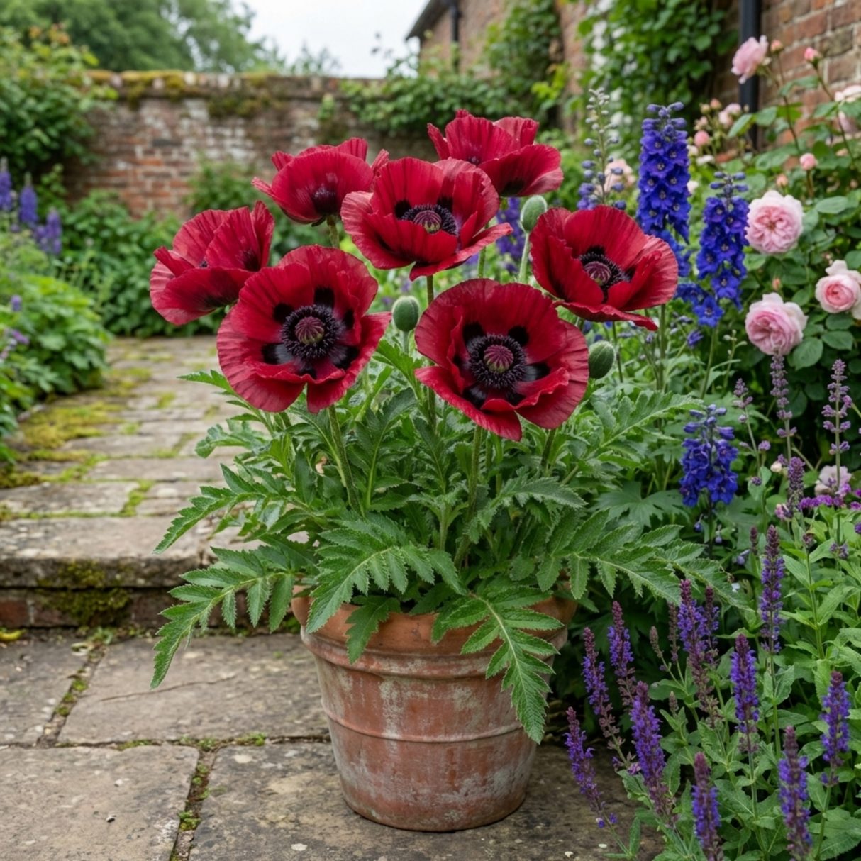 Set of 3 or 6 Papaver Orientale Beauty of Livermere Plants, Hardy Perennial Oriental Poppy, Outdoor Garden Ready, 1 Litre Root-Ball - Frankton's