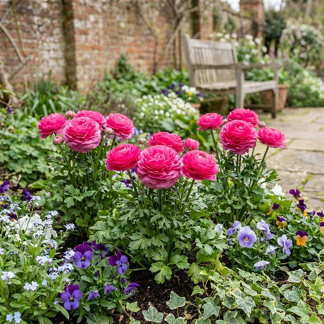 Set of 3 or 6 Ranunculus Vortex Hot Pink Persian Buttercup Plants, Spring Flowering, Outdoor Garden Ready, 1 Litre Root-Ball - Frankton's