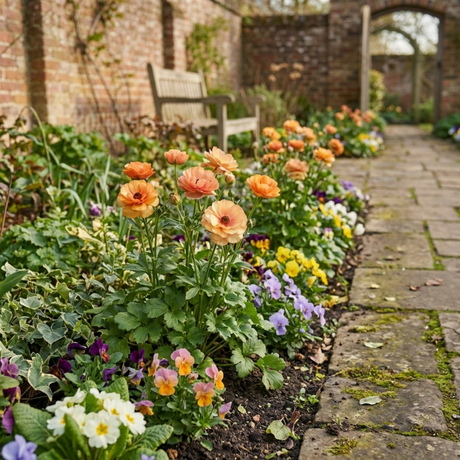 Set of 3 or 6 Ranunculus Vortex Orange Apricot Persian Buttercup Plants, Hardy Perennial, Spring Flowering, Outdoor Garden Ready, 1 Litre Root-Ball - Frankton's