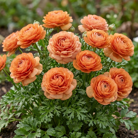 Set of 3 or 6 Ranunculus Vortex Orange Apricot Persian Buttercup Plants, Hardy Perennial, Spring Flowering, Outdoor Garden Ready, 1 Litre Root-Ball - Frankton's