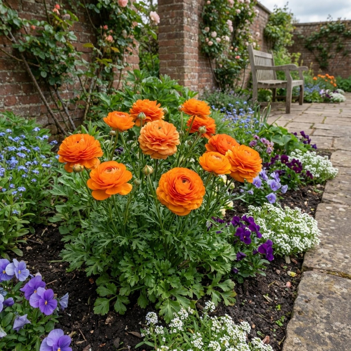 Set of 3 or 6 Ranunculus Vortex Orange Persian Buttercup Plants, Hardy Perennial, Spring & Autumn Flowering, Outdoor Garden Ready, 1 Litre Root-Ball - Frankton's
