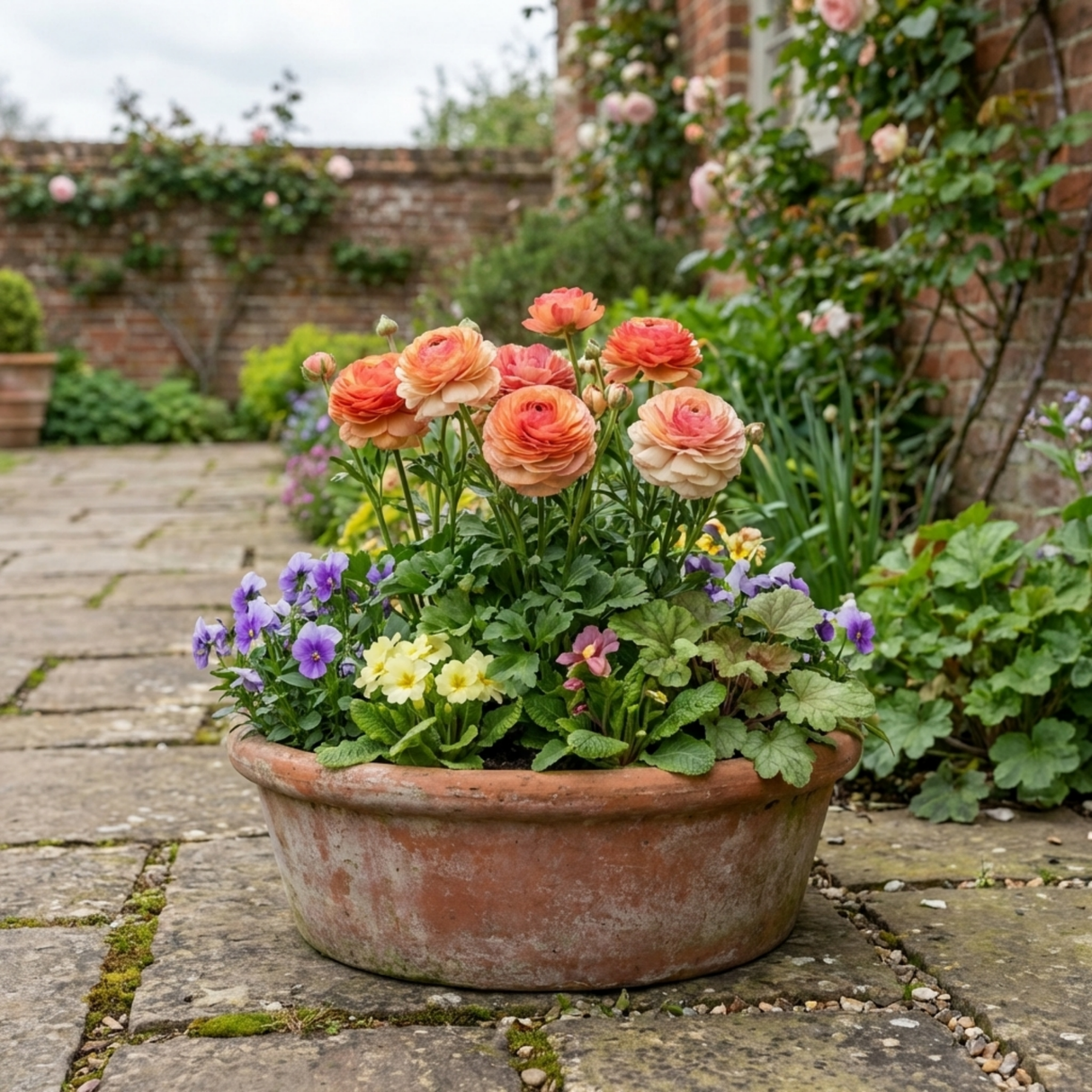 Set of 3 or 6 Ranunculus Vortex Orange Pink Persian Buttercup Plants, Hardy Perennial, Spring Flowering, Outdoor Garden Ready, 1 Litre Root-Ball - Frankton's