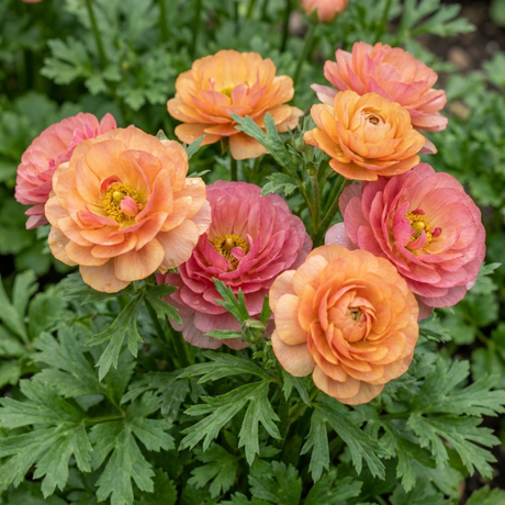Set of 3 or 6 Ranunculus Vortex Orange Pink Persian Buttercup Plants, Hardy Perennial, Spring Flowering, Outdoor Garden Ready, 1 Litre Root-Ball - Frankton's