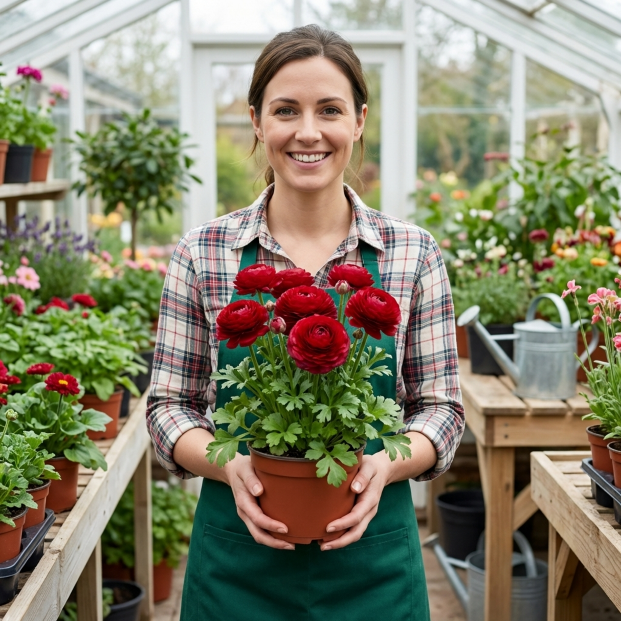 Set of 3 or 6 Ranunculus Vortex Red Persian Buttercup Plants, Spring & Autumn Flowering, Outdoor Garden Ready, 1 Litre Root-Ball - Frankton's