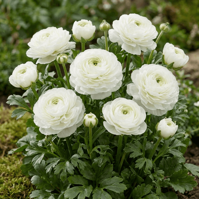 Set of 3 or 6 Ranunculus Vortex White Persian Buttercup Plants, Hardy Perennial, Spring Flowering, Outdoor Garden Ready, 1 Litre Root-Ball - Frankton's