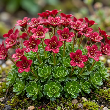 Set of 3 or 6 Saxifrage Ice Colours Red Plants, Hardy Alpine Perennial Rockery Ground Cover, Outdoor Garden Ready, 1 Litre Root-Ball - Frankton's