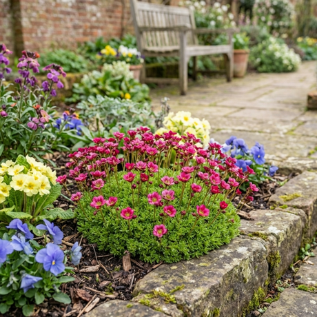 Set of 3 or 6 Saxifrage Marto Rose Hardy Alpine Evergreen Perennial Plants, Pink Rockery Ground Cover, Outdoor Garden Ready, 1 Litre Root-Ball - Frankton's