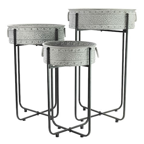 Low Planter With Stand, Set of Three - Antique Galvanised - Frankton's